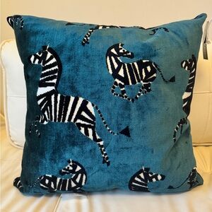Soho Studio Austin Horn 23x23 Zebra Blue Black Velvet Square Decorative Pillow